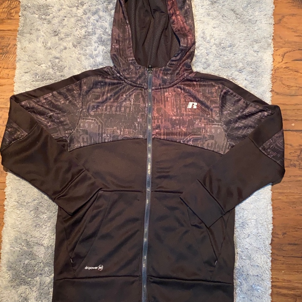 Black Russell zip up hoodie size L (10-12)